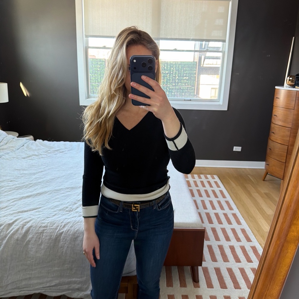 Black Sweater with White Trim